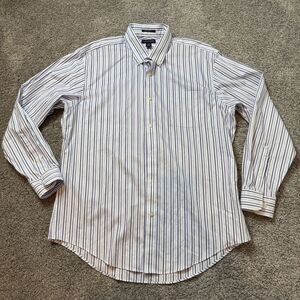 Lands' End Tailored Fit No Iron Supima Pinpoint Striped Dress‎ Shirt 17-35